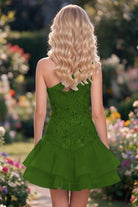 Turquoise One Shoulder A Line Sequin Homecoming Dress Back View