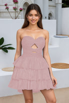 Light Pink Keyhole Sweetheart A Line Homecoming Dress Front View