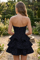 Navy Blue Leopard Print Ruffles Sweetheart Homecoming Dress Back View
