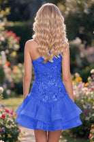 Sky Blue One Shoulder A Line Sequin Homecoming Dress Back View