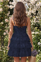 Navy Blue Tiered Sweetheart A Line Homecoming Dress Back View