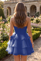 Light Royal Blue Flower Detail Strapless Homecoming Dress Back View