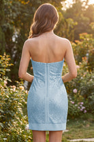 Sky Blue Bodycon Sweatheart Sequin Strapless Homecoming Dress Back View