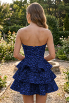 Light Royal Blue Leopard Print Ruffles Sweetheart Homecoming Dress Back View