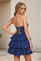 Navy Blue Keyhole Sweetheart A Line Homecoming Dress Back View