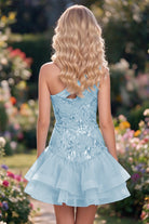 Lavender One Shoulder A Line Sequin Homecoming Dress Back View