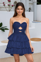 Navy Blue Keyhole Sweetheart A Line Homecoming Dress Front View