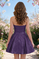 Purple metallic bow-detail a-line homecoming dress back view