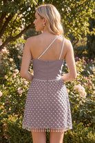 Sky Blue Beaded Pleated Slit Homecoming Dress Back View