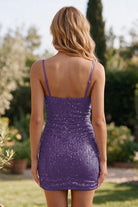 Purple sweetheart sheath sequin homecoming dress back view