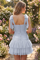 Lavender Tassel Halter Sheath Sequin Homecoming Dress Back View