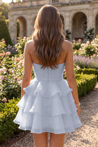 Lavender Flower Detail Strapless Homecoming Dress Back View