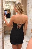 Lilac Sweetheart Strapless Lace Homecoming Dress Back View