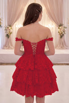 White lace tulle a-Line tiered homecoming dress back view
