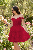 White lace tulle a-Line tiered homecoming dress front view