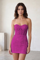 Blush Pink Sweetheart Strapless Lace Homecoming Dress Front View