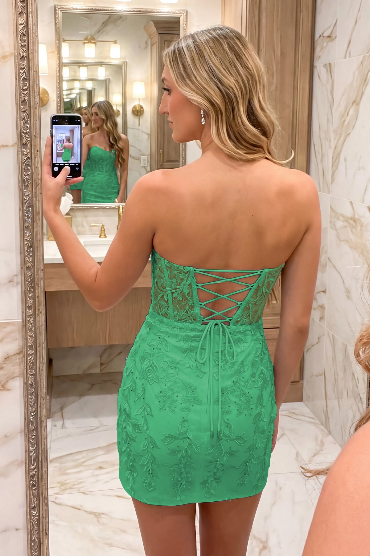 Fuchsia Sweetheart Strapless Lace Homecoming Dress Back View