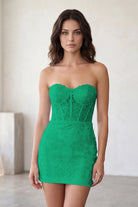 Fuchsia Sweetheart Strapless Lace Homecoming Dress Front View