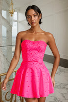 Blue Bowknot Pearl A-Line Strapless Homecoming Dress Front View