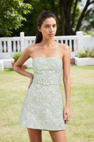 Mint Green Belt Jacquard Sheath Strapless Homecoming Dress Front View