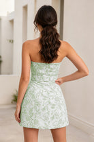 Mint Green Belt Jacquard Sheath Strapless Homecoming Dress Back View