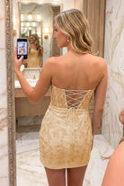 Orange Sweetheart Strapless Lace Homecoming Dress Back View