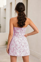 Light Pink Belt Jacquard Sheath Strapless Homecoming Dress Back View