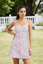 Light Pink Belt Jacquard Sheath Strapless Homecoming Dress Front View