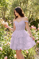 Navy Blue lace tulle a-Line tiered homecoming dress front view