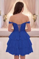 Gold lace tulle a-Line tiered homecoming dress back view