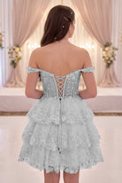 Fuchsia lace tulle a-Line tiered homecoming dress back view
