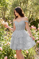 Fuchsia lace tulle a-Line tiered homecoming dress front view