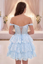 Burgundy lace tulle a-Line tiered homecoming dress back view