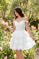 Black lace tulle a-Line tiered homecoming dress front view