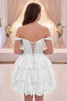 Black lace tulle a-Line tiered homecoming dress back view