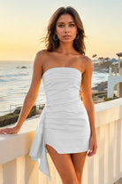 White Spandex Bodycon Strapless Homecoming Dress Front View